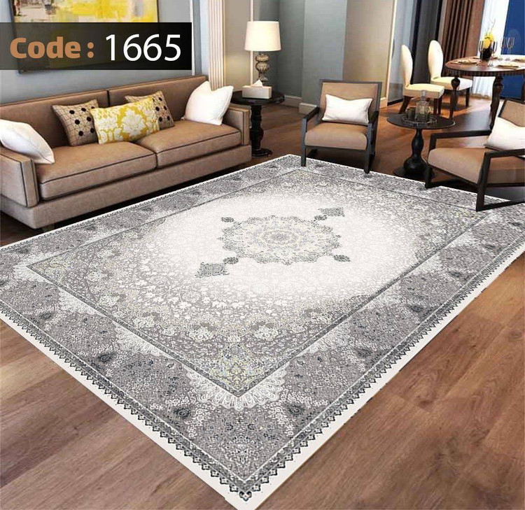 کاورفرش روفرشی دورکشدار گوشه لیفه ای طوسی کرم کد 1665