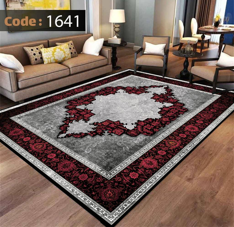 کاورفرش روفرشی دورکشدار گوشه لیفه ای طوسی کرم کد 1641