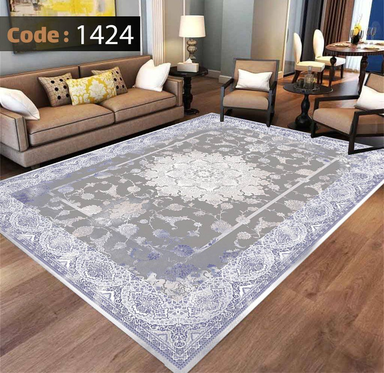 کاورفرش روفرشی دورکشدار گوشه لیفه ای طوسی کرم کد 1424