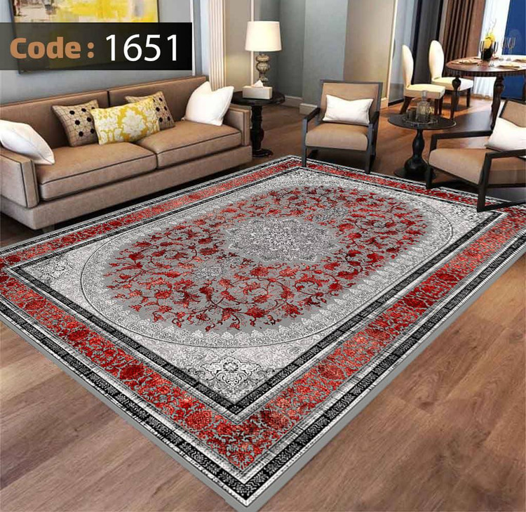 کاورفرش روفرشی دورکشدار گوشه لیفه ای طوسی کرم کد 1651