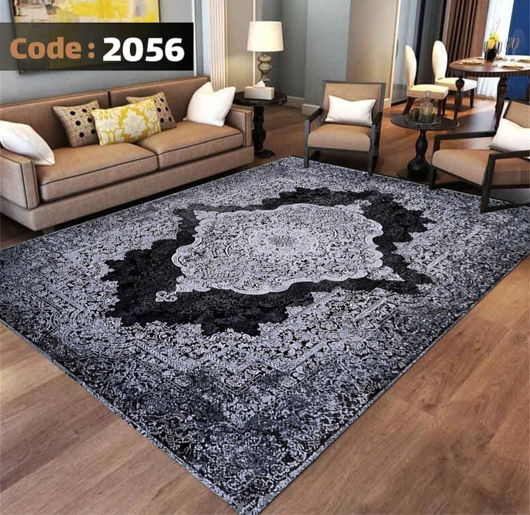 کاورفرش روفرشی دورکشدار گوشه لیفه ای طوسی کرم کد 2056