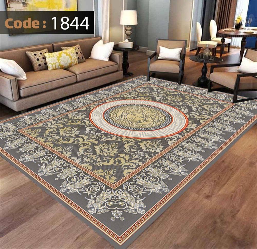کاورفرش روفرشی دورکشدار گوشه لیفه ای طوسی کرم کد 1844