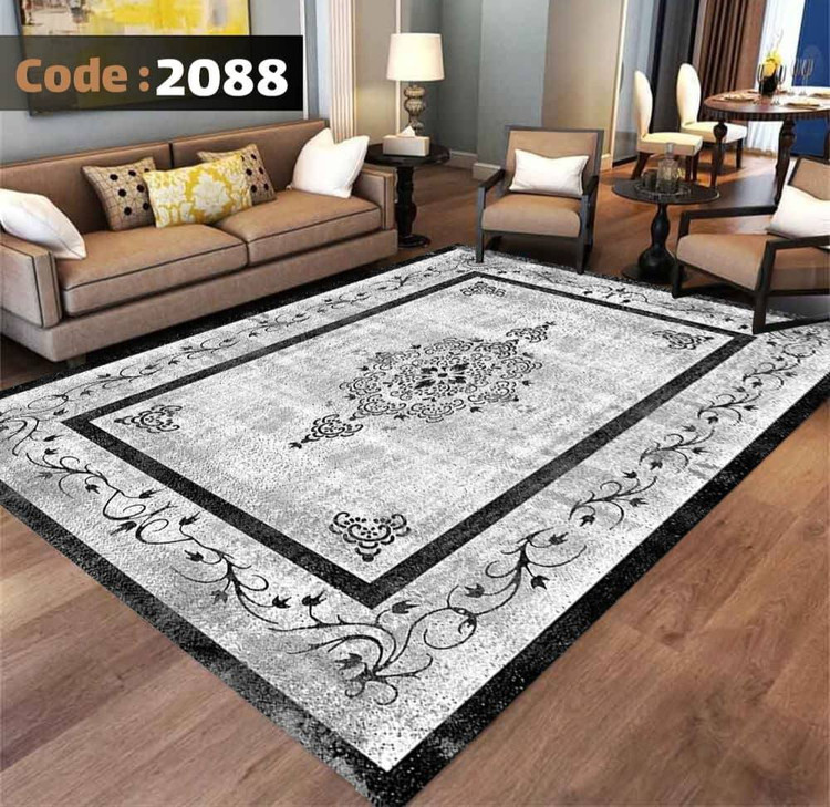 کاورفرش روفرشی دورکشدار گوشه لیفه ای طوسی کرم کد 2088