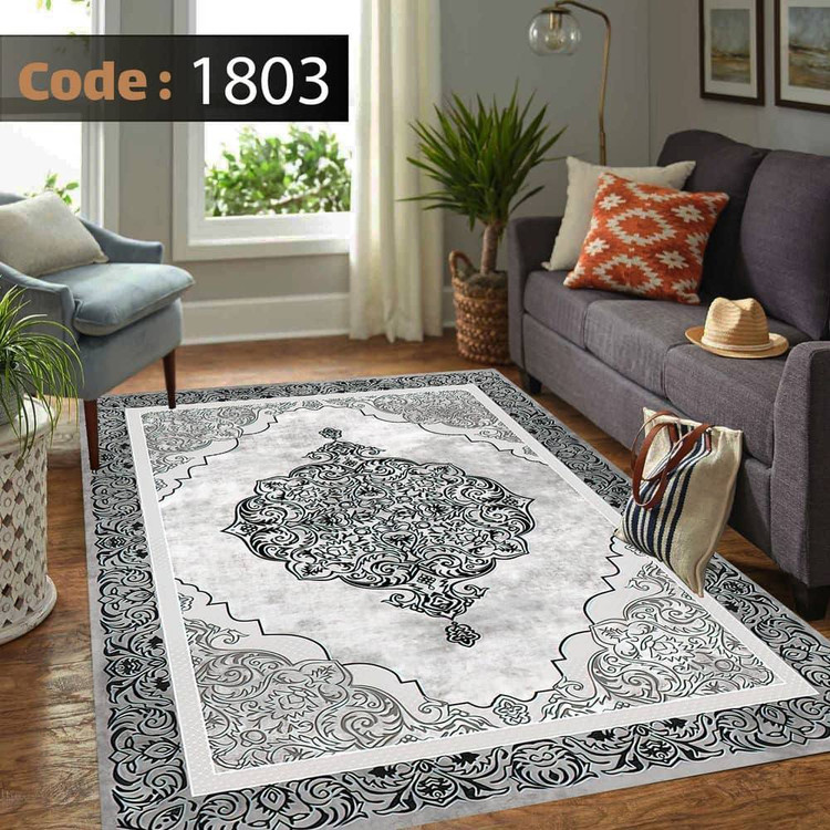 کاورفرش روفرشی دورکشدار گوشه لیفه ای طوسی کرم کد 1803