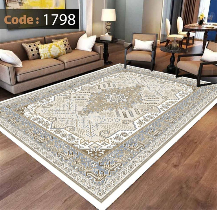 کاورفرش روفرشی دورکشدار گوشه لیفه ای طوسی کرم کد 1798