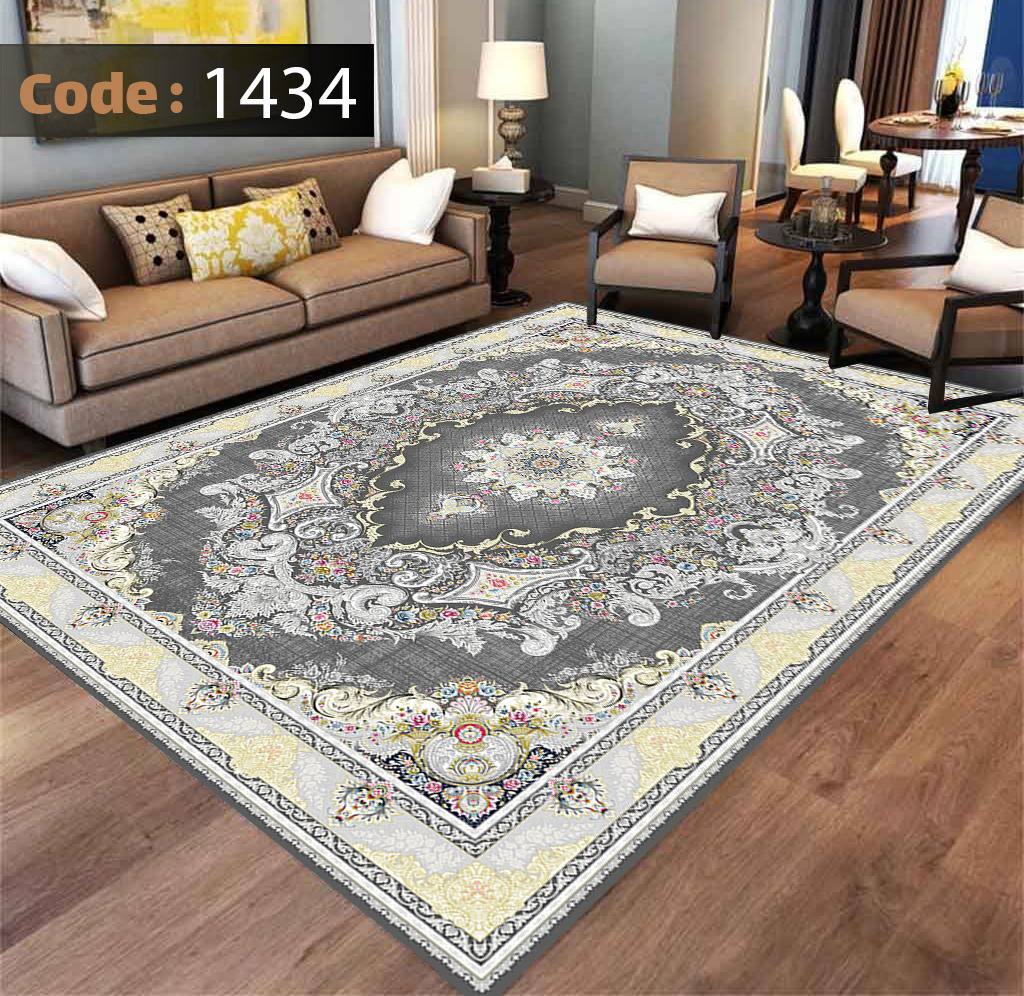 کاورفرش روفرشی دورکشدار گوشه لیفه ای طوسی کرم کد 1434
