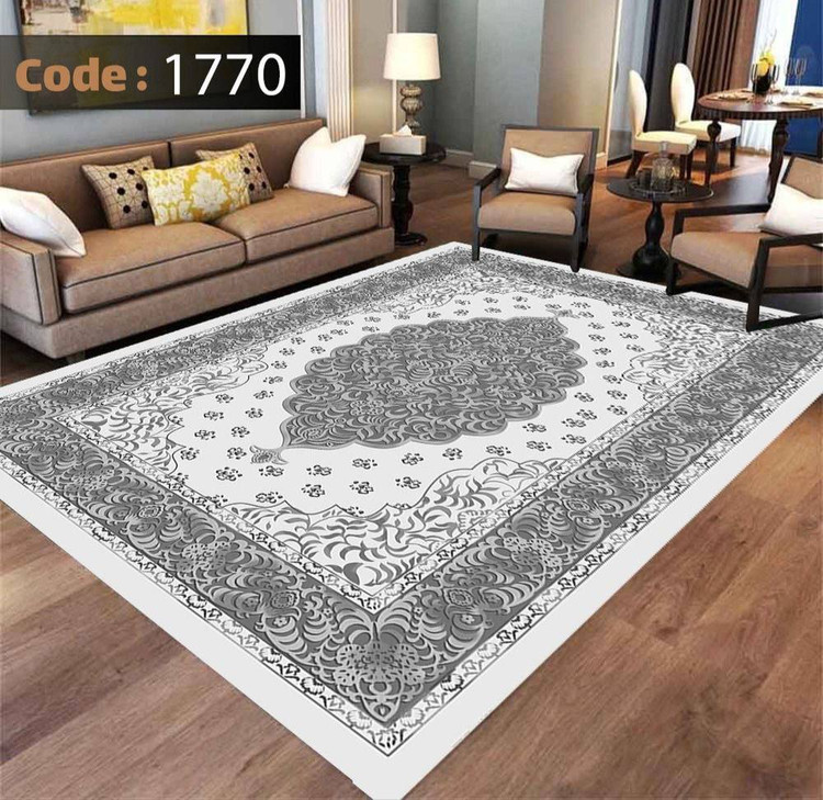 کاورفرش روفرشی دورکشدار گوشه لیفه ای طوسی کرم کد 1770
