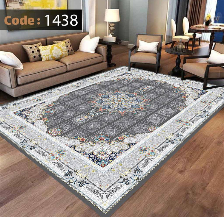 کاورفرش روفرشی دورکشدار گوشه لیفه ای طوسی کرم کد 1438