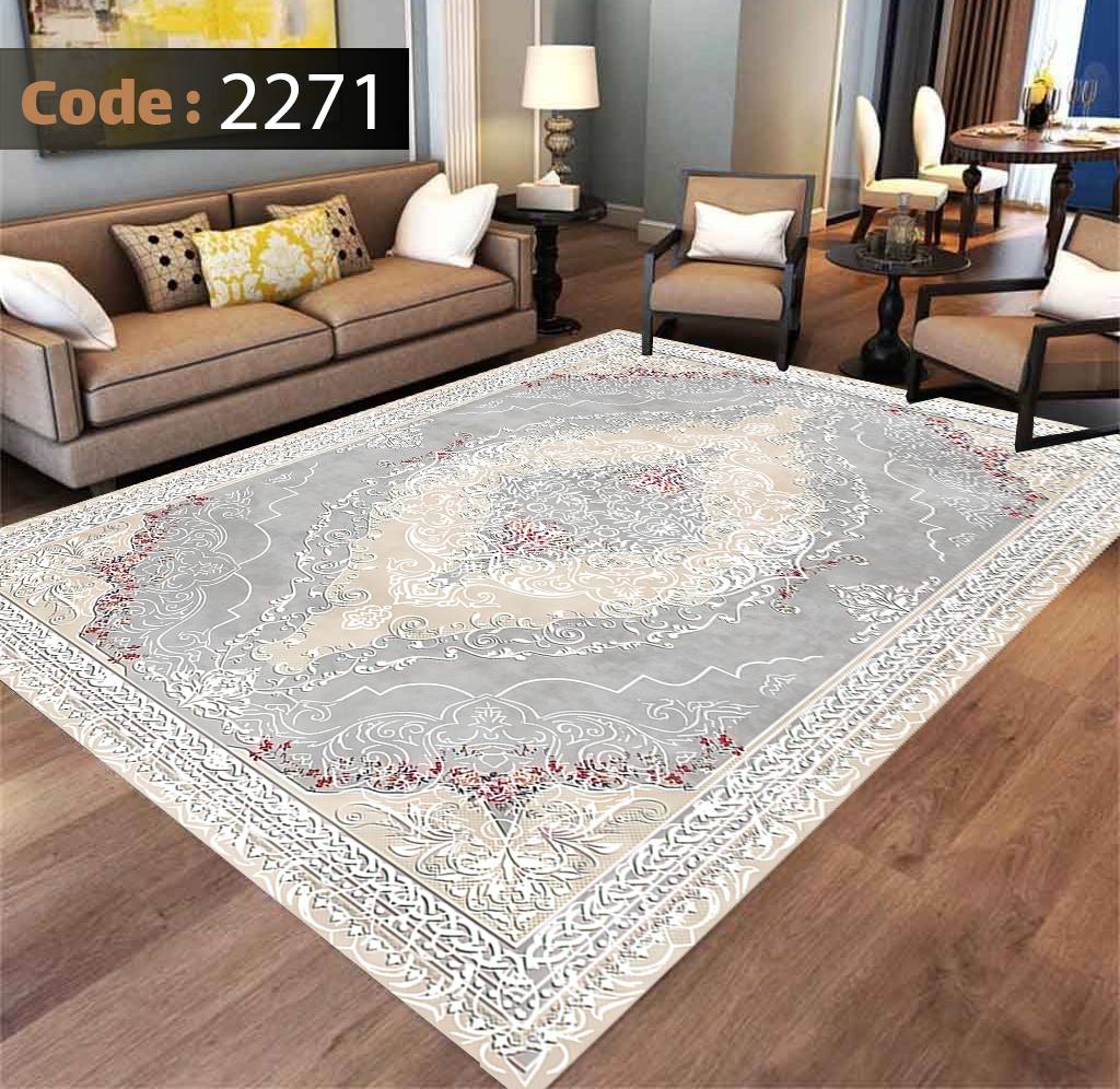 کاورفرش روفرشی دورکشدار گوشه لیفه ای کرم  قهوه ای کد 2271