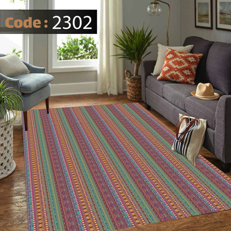 کاورفرش روفرشی دورکشدار گوشه لیفه ای لاکی ، آبی و متنوع کد 2302