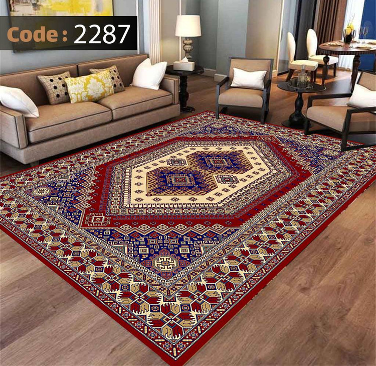 کاورفرش روفرشی دورکشدار گوشه لیفه ای لاکی ، آبی و متنوع کد 2287