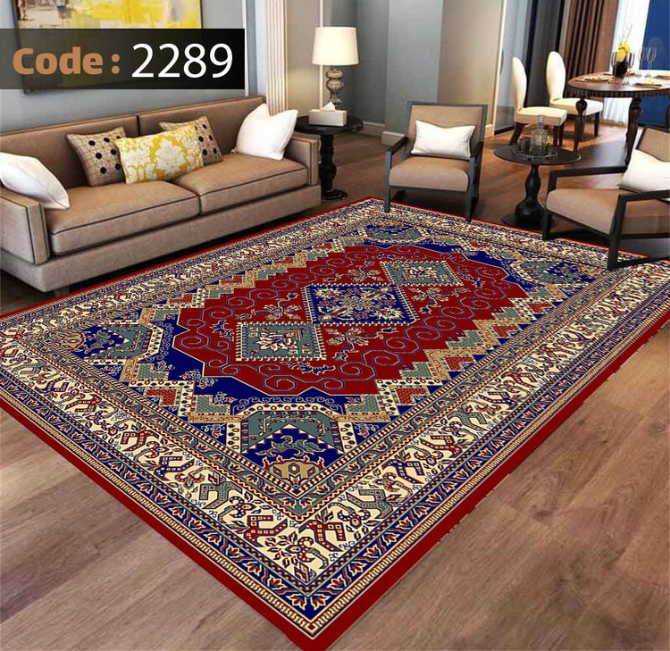 کاورفرش روفرشی دورکشدار گوشه لیفه ای لاکی ، آبی و متنوع کد 2289