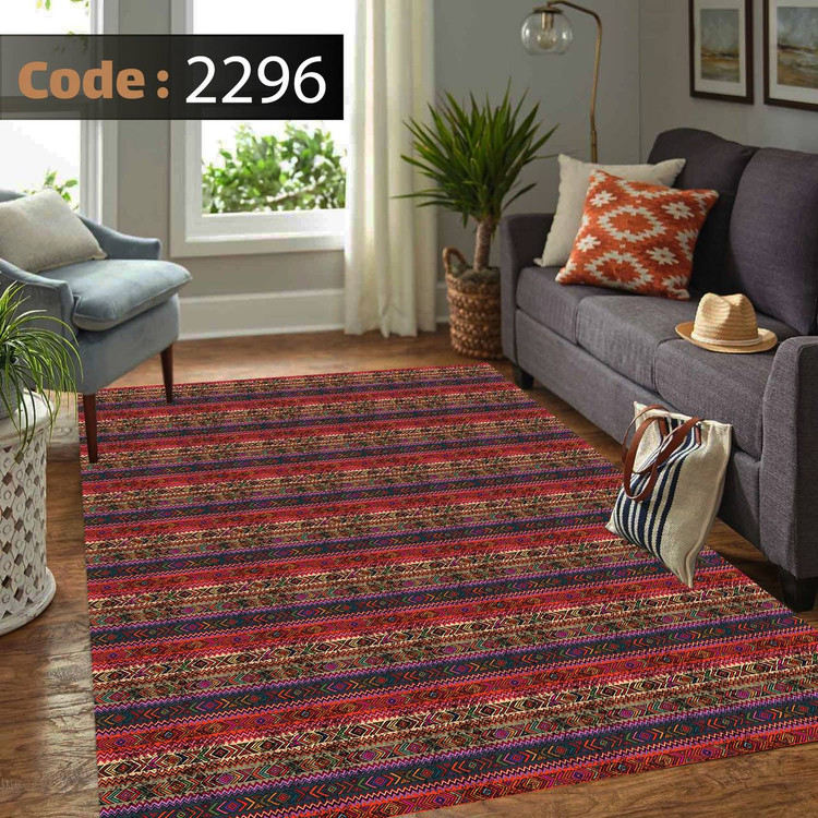 کاورفرش روفرشی دورکشدار گوشه لیفه ای لاکی ، آبی و متنوع کد 2296