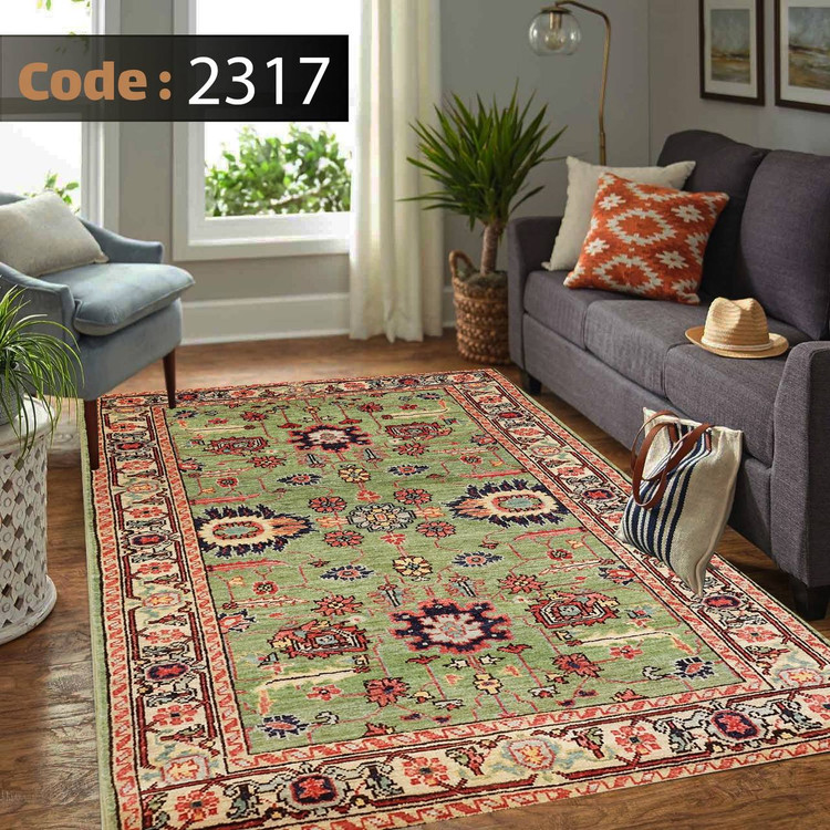 کاورفرش روفرشی دورکشدار گوشه لیفه ای لاکی ، آبی و متنوع کد 2317
