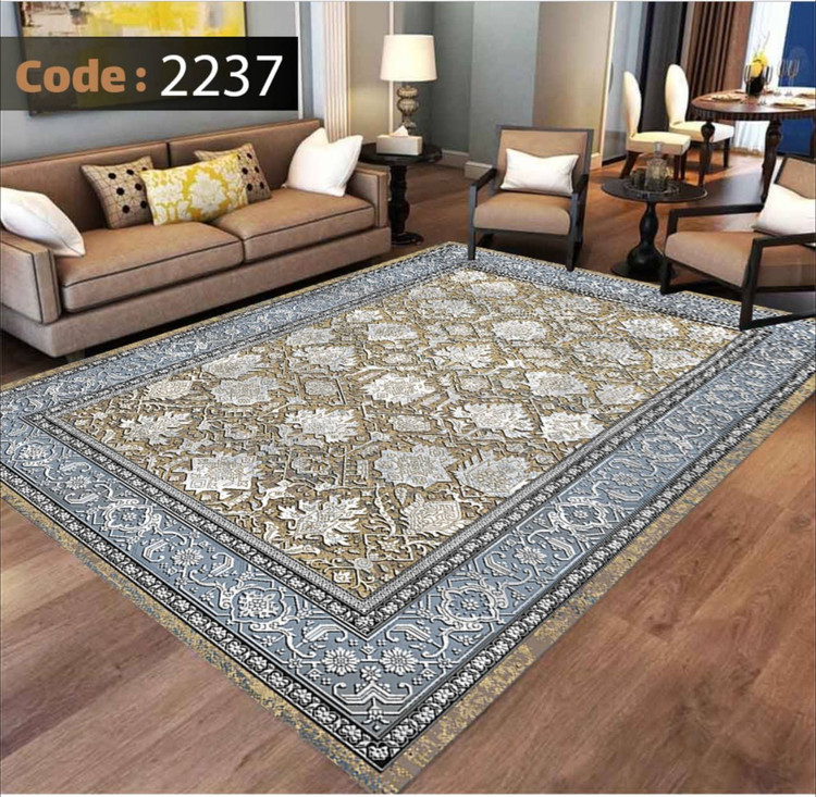 کاورفرش روفرشی دورکشدار گوشه لیفه ای طوسی کرم کد2237