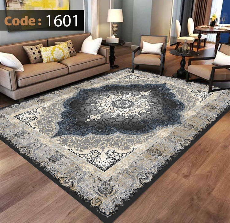 کاورفرش روفرشی دورکشدار گوشه لیفه ای طوسی کرم کد 1601