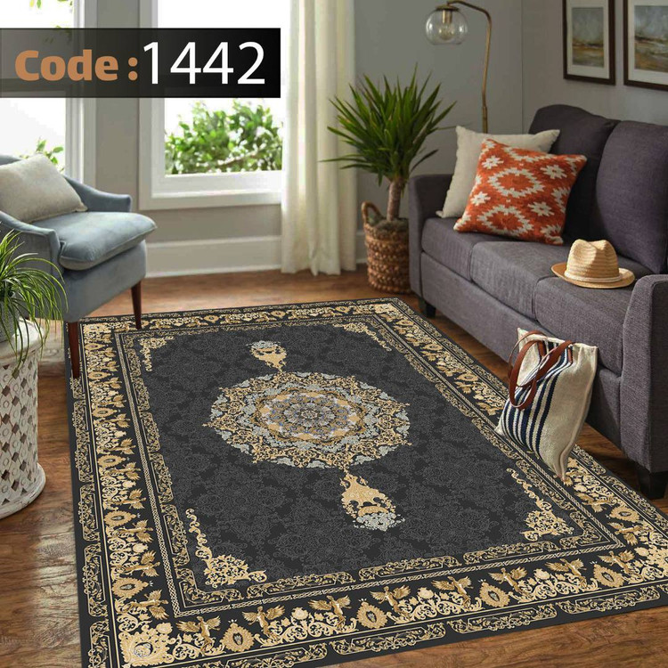 کاورفرش روفرشی دورکشدار گوشه لیفه ای طوسی کرم کد 1442