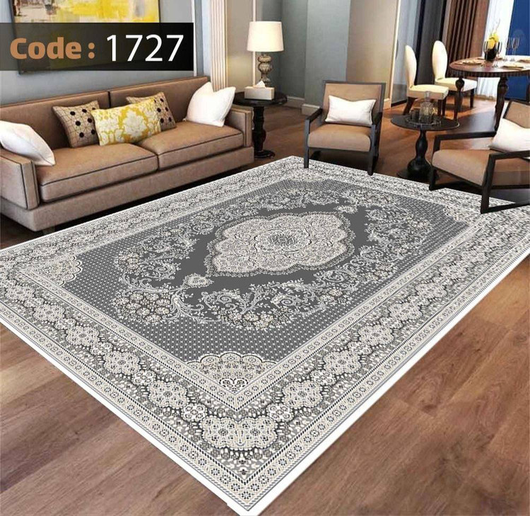 کاورفرش روفرشی دورکشدار گوشه لیفه ای طوسی کرم کد 1727