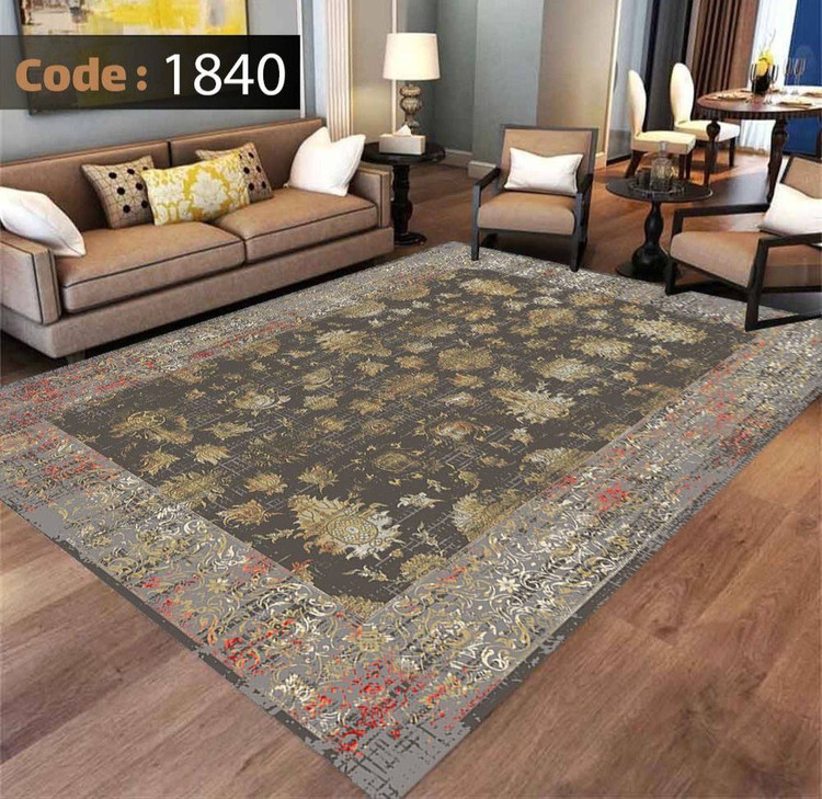 کاورفرش روفرشی دورکشدار گوشه لیفه ای طوسی کرم کد 1840