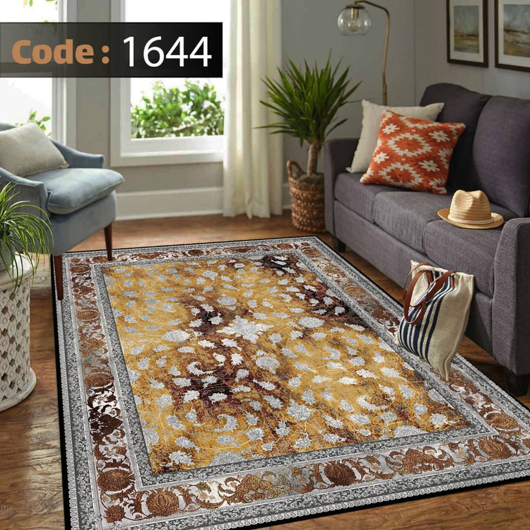 کاورفرش روفرشی دورکشدار گوشه لیفه ای طوسی کرم کد 1644