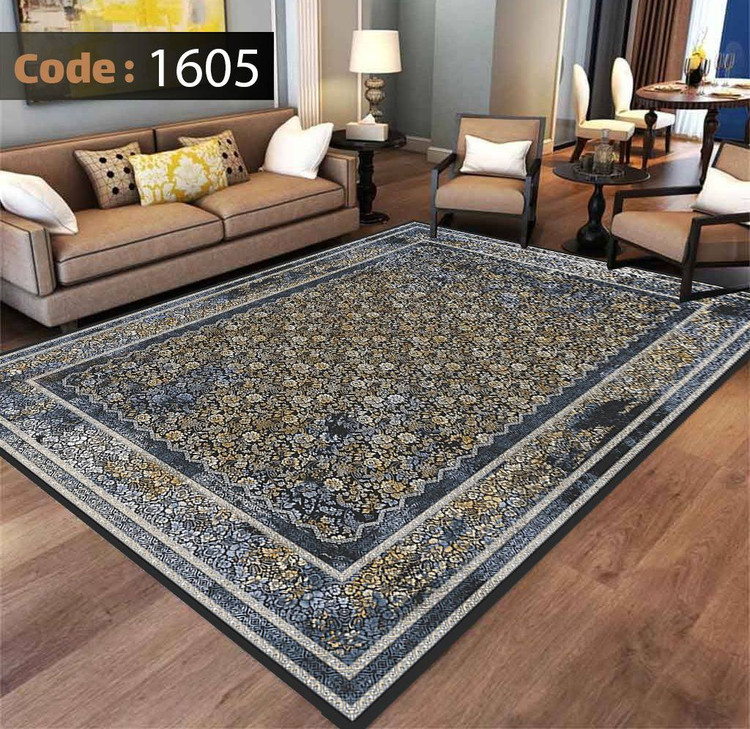 کاورفرش روفرشی دورکشدار گوشه لیفه ای طوسی کرم کد 1605