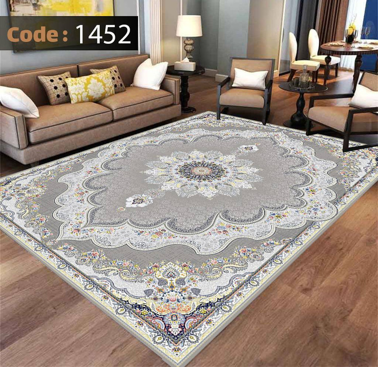 کاورفرش روفرشی دورکشدار گوشه لیفه ای طوسی کرم کد 1452