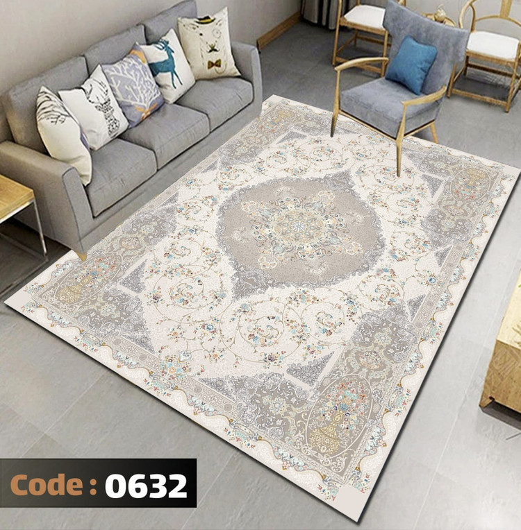 کاورفرش روفرشی دورکشدار گوشه لیفه ای طوسی کرم کد 0632