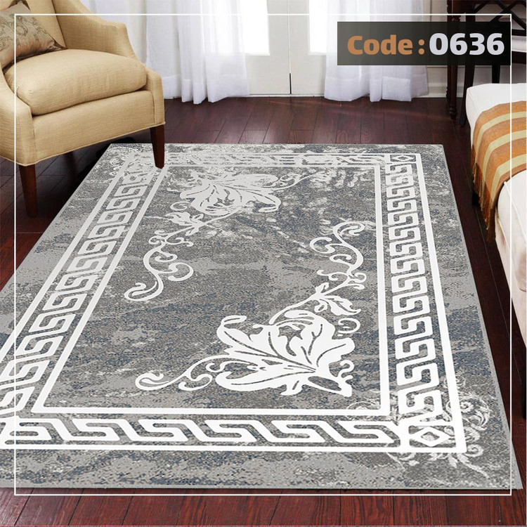 کاورفرش روفرشی دورکشدار گوشه لیفه ای طوسی کرم کد 0636