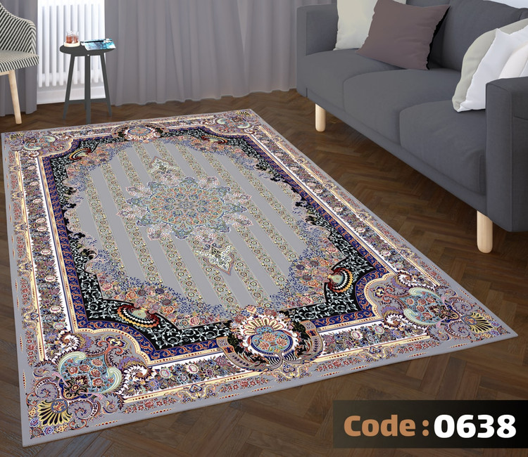 کاورفرش روفرشی دورکشدار گوشه لیفه ای طوسی کرم کد 0638