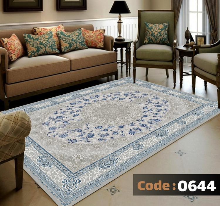 کاورفرش روفرشی دورکشدار گوشه لیفه ای طوسی کرم کد 0644
