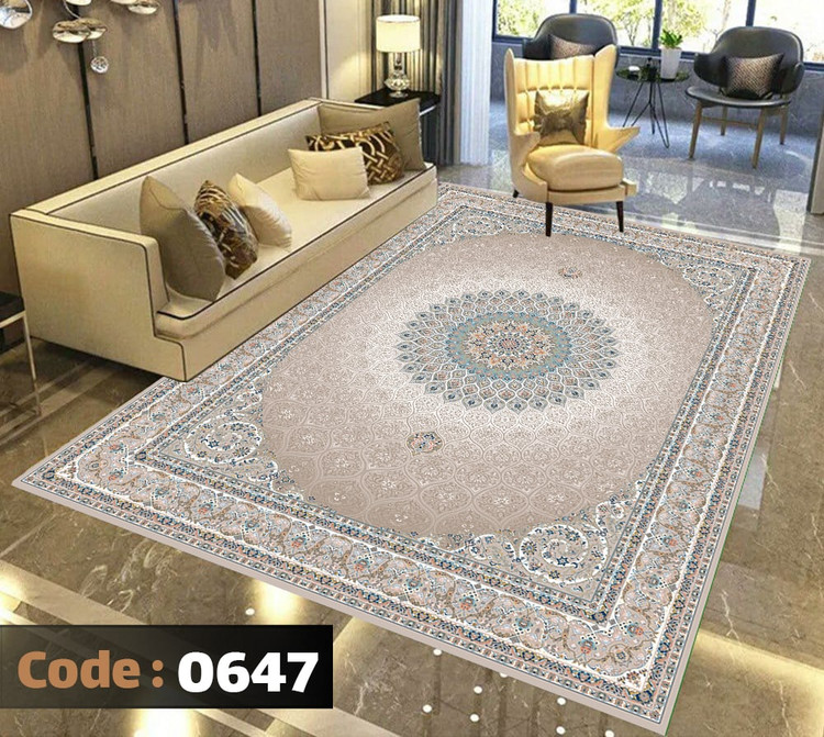 کاورفرش روفرشی دورکشدار گوشه لیفه ای طوسی کرم کد 0647