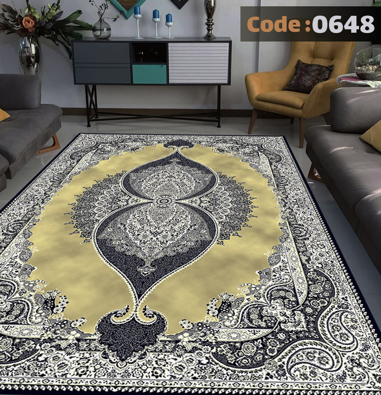 کاورفرش روفرشی دورکشدار گوشه لیفه ای طوسی کرم کد 0648