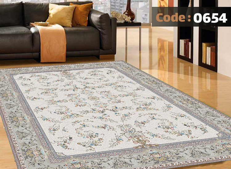 کاورفرش روفرشی دورکشدار گوشه لیفه ای طوسی کرم کد 0654