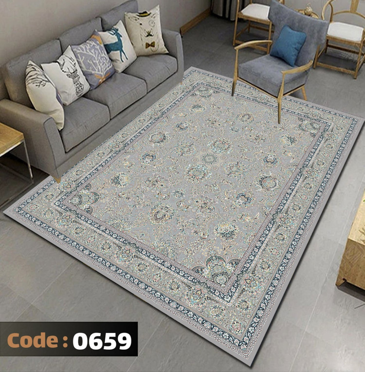 کاورفرش روفرشی دورکشدار گوشه لیفه ای طوسی کرم کد 0659