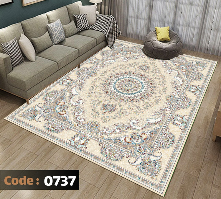 کاورفرش روفرشی دورکشدار گوشه لیفه ای طوسی کرم کد 0737