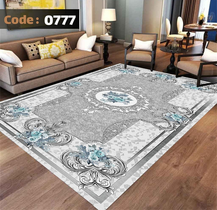 کاورفرش روفرشی دورکشدار گوشه لیفه ای طوسی کرم کد 0777