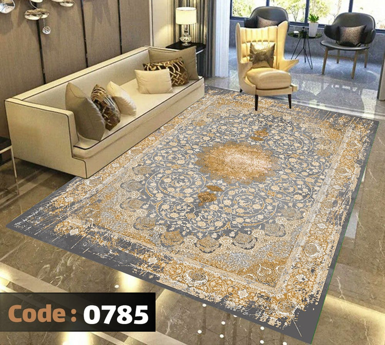 کاورفرش روفرشی دورکشدار گوشه لیفه ای طوسی کرم کد 0785