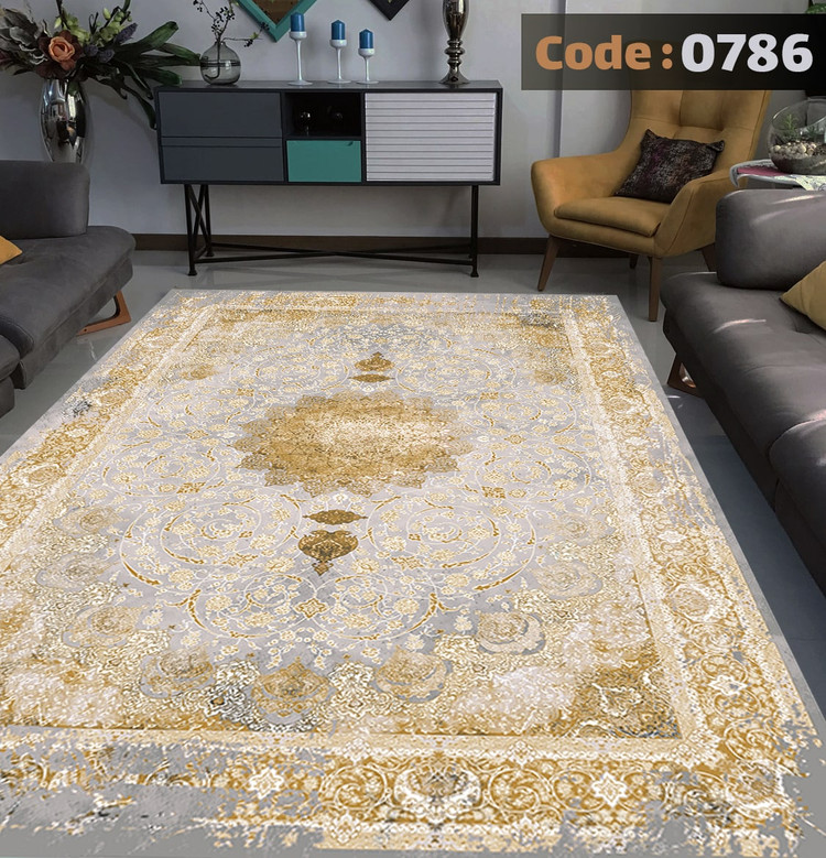 کاورفرش روفرشی دورکشدار گوشه لیفه ای طوسی کرم کد 0786