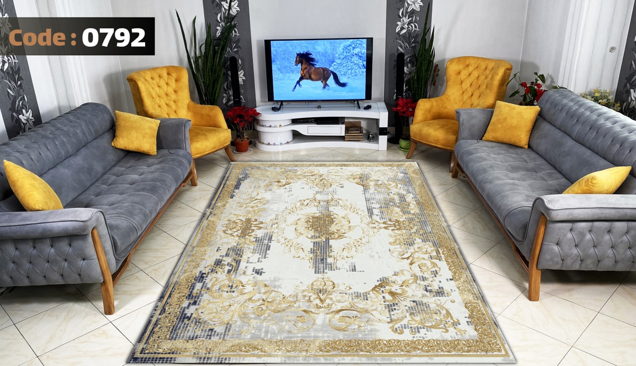 کاورفرش روفرشی دورکشدار گوشه لیفه ای طوسی کرم کد 0792