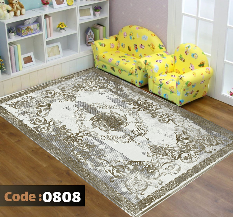 کاورفرش روفرشی دورکشدار گوشه لیفه ای طوسی کرم کد 0808