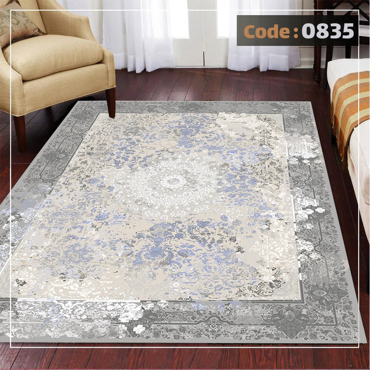 کاورفرش روفرشی دورکشدار گوشه لیفه ای طوسی کرم کد 0835