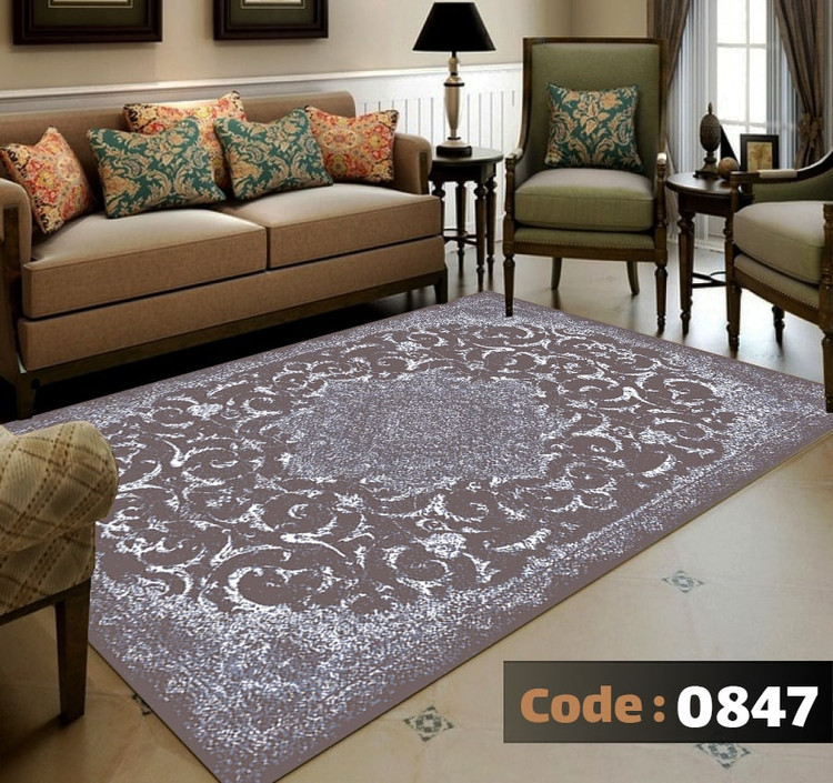 کاورفرش روفرشی دورکشدار گوشه لیفه ای طوسی کرم کد 0847
