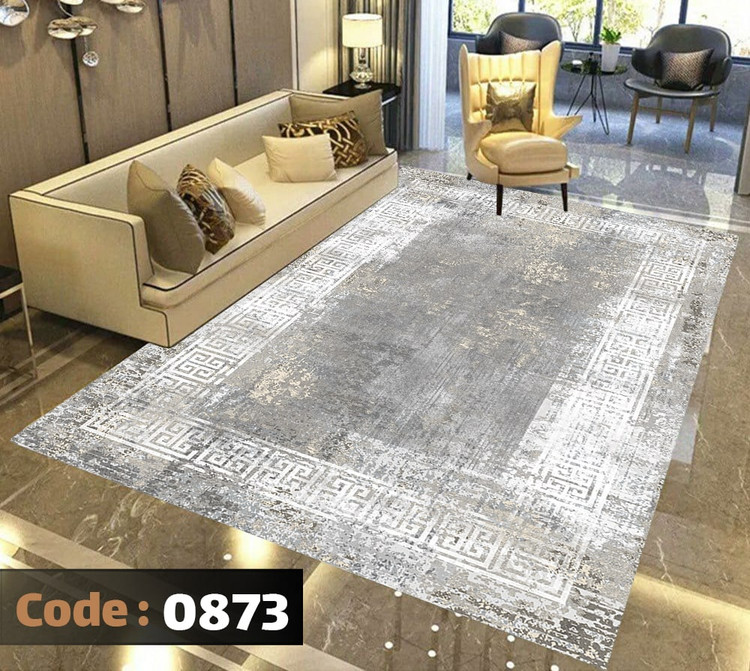 کاورفرش روفرشی دورکشدار گوشه لیفه ای طوسی کرم کد 0873