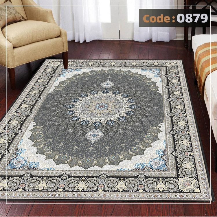 کاورفرش روفرشی دورکشدار گوشه لیفه ای طوسی کرم کد 0879
