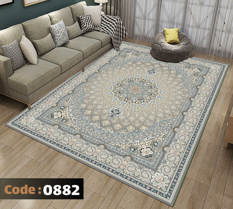 کاورفرش روفرشی دورکشدار گوشه لیفه ای طوسی کرم کد 0882
