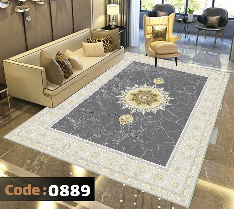 کاورفرش روفرشی دورکشدار گوشه لیفه ای طوسی کرم کد 0889