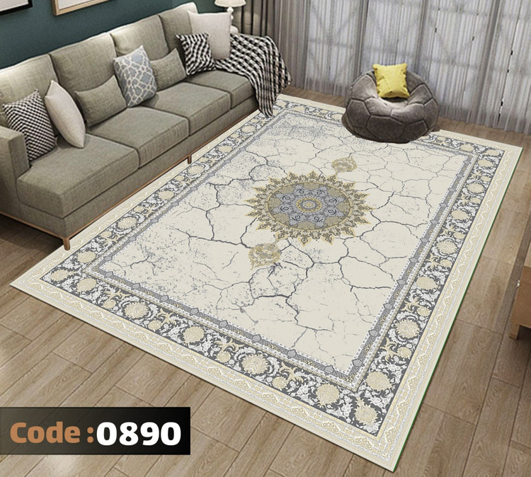 کاورفرش روفرشی دورکشدار گوشه لیفه ای طوسی کرم کد 0890