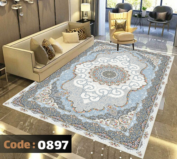 کاورفرش روفرشی دورکشدار گوشه لیفه ای طوسی کرم کد 0897