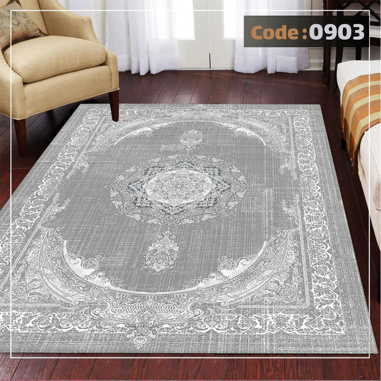 کاورفرش روفرشی دورکشدار گوشه لیفه ای طوسی کرم کد 0903