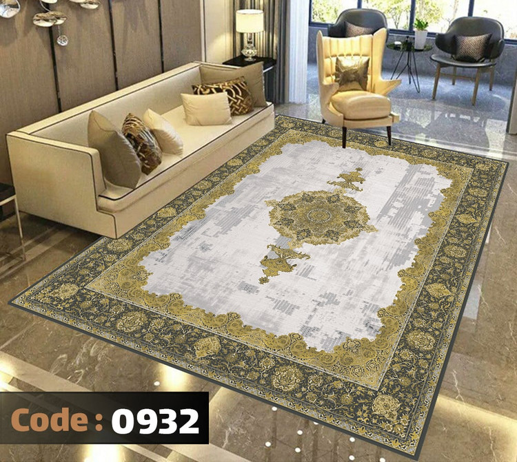 کاورفرش روفرشی دورکشدار گوشه لیفه ای طوسی کرم کد 0932